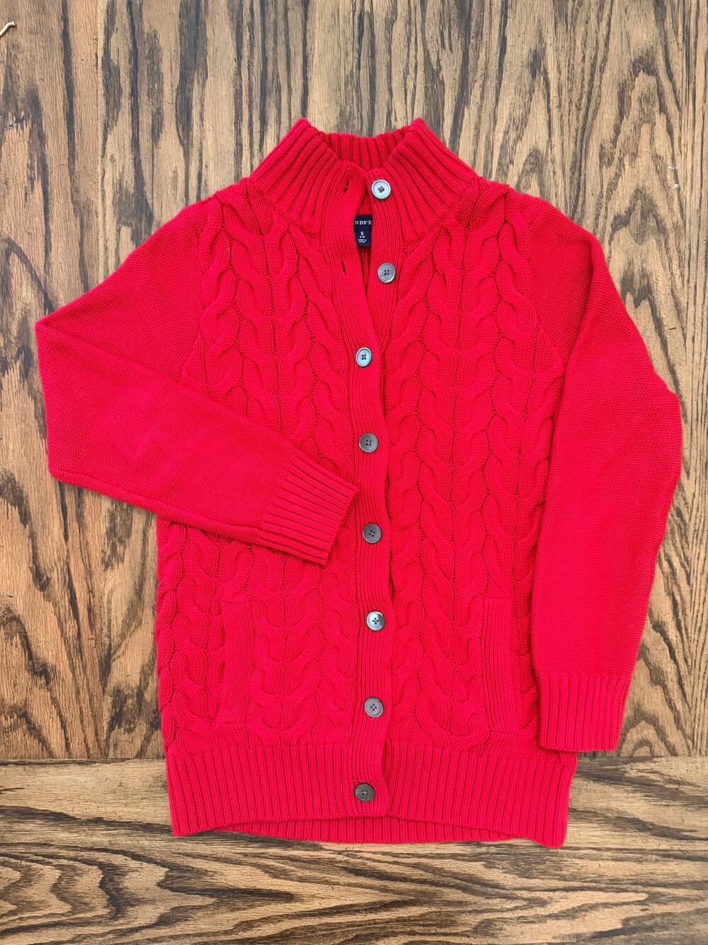 Lands End Small 100% Cotton Cable Knit Cardigan Sweater Button Front + Pockets!